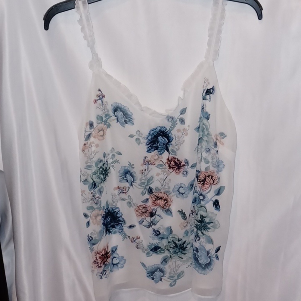 White House Black Market Womens White Floral Embroidered Ruffle Blouse m